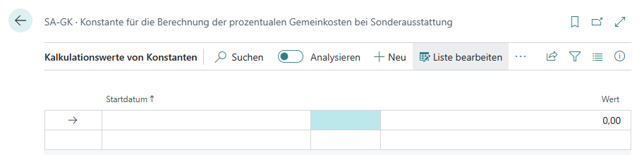 Wert für Kalkulationskonstante festlegen