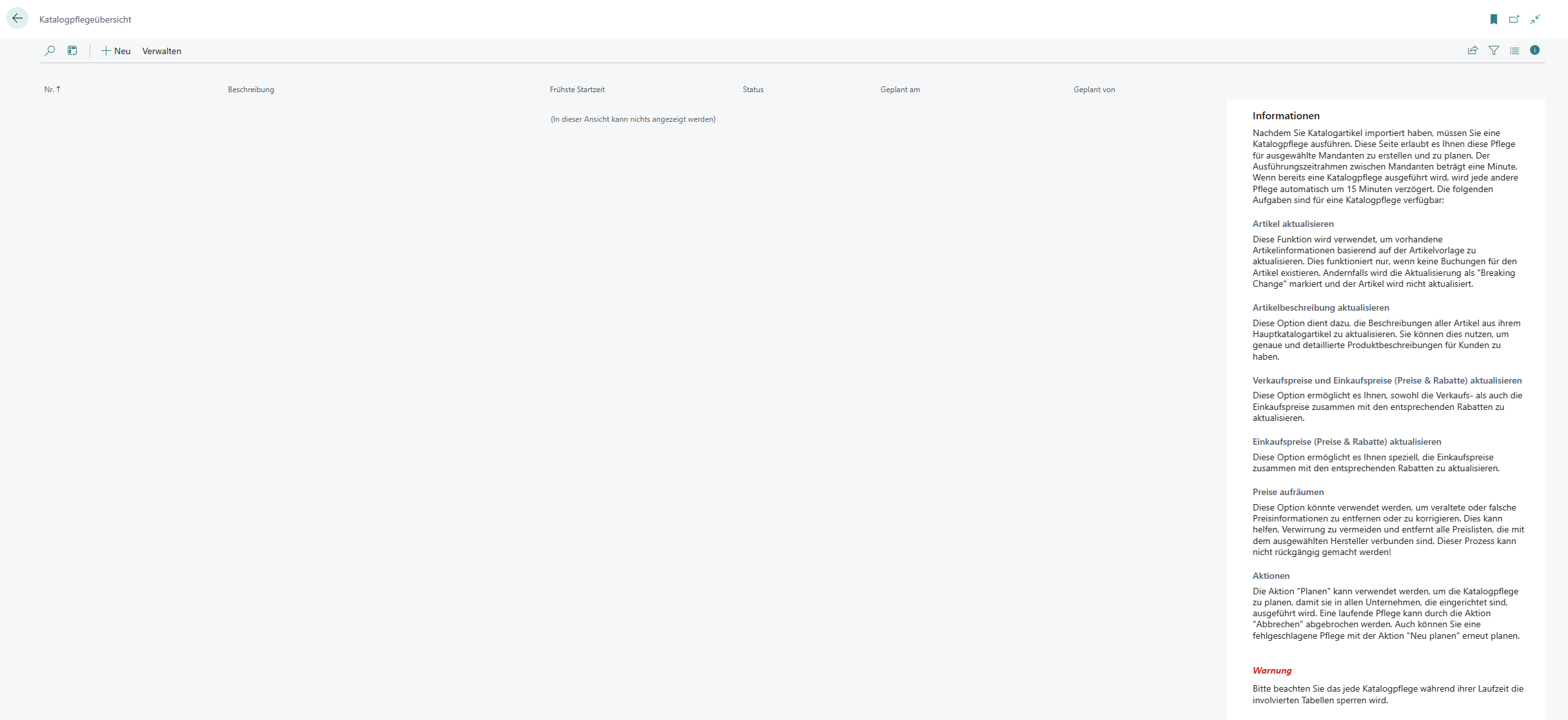 Katalogpflegeübersicht