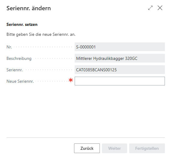 Seriennummer ändern - Neue Seriennummer eingeben
