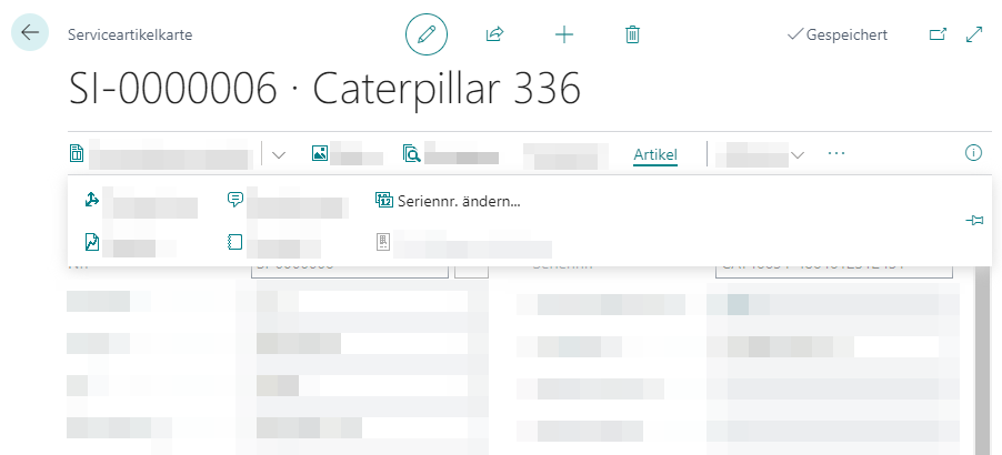 Seriennummer ändern auf der Serviceartikelkarte