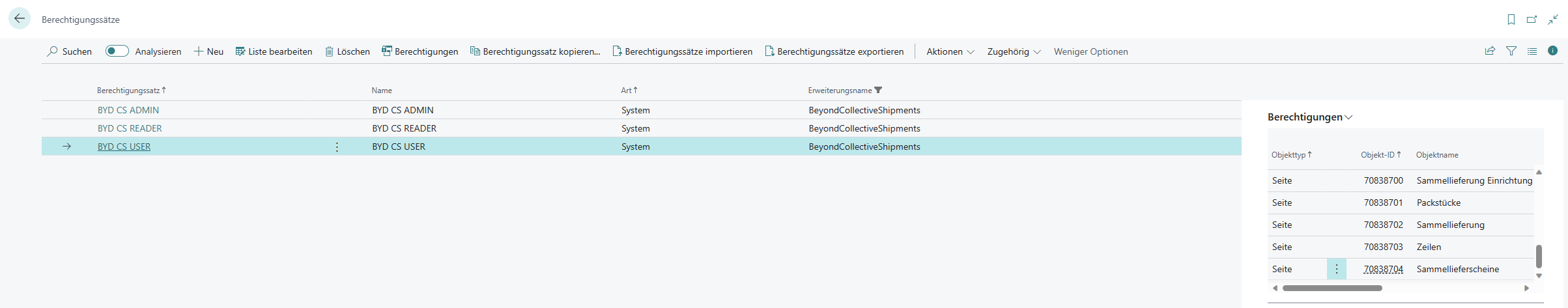 Berechtigungssätze für BEYOND CollectiveShipments