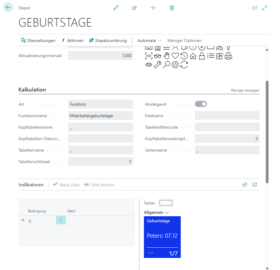 Cue mit Geburtstagen