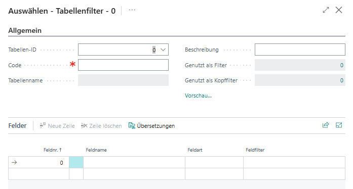 Tabellenfilter erstellen