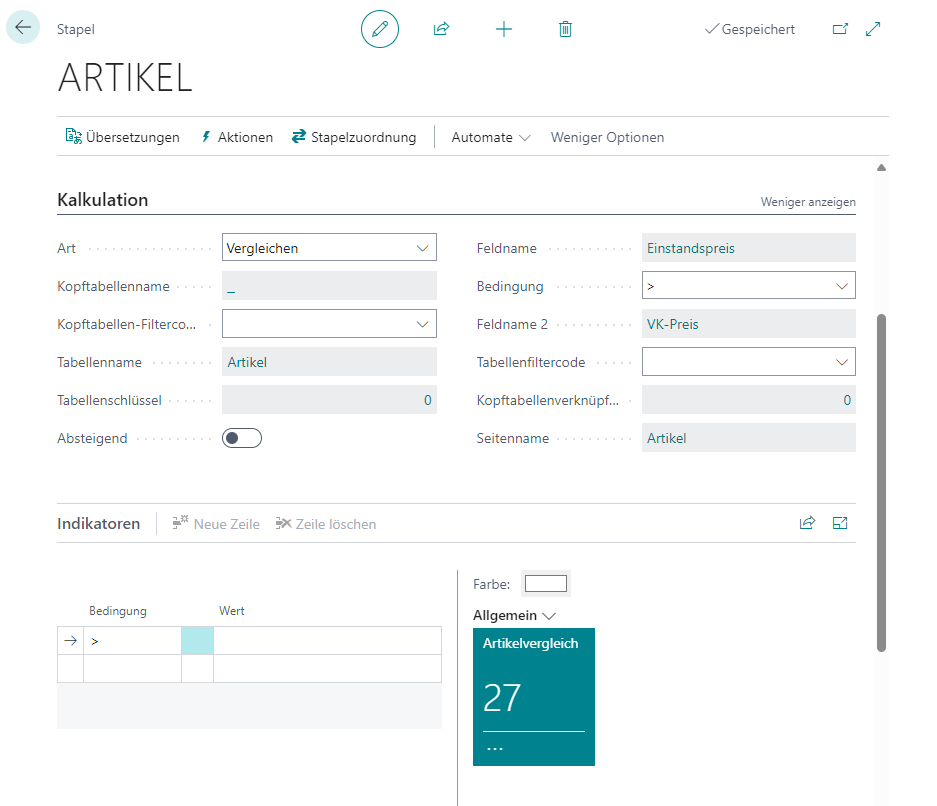 Artikel-Cue mit Einstands- und VK-Preis-Analyse