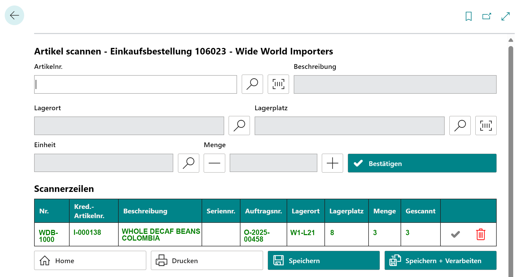 Artikel zu leerer Einkaufsbestellung hinzugefügt