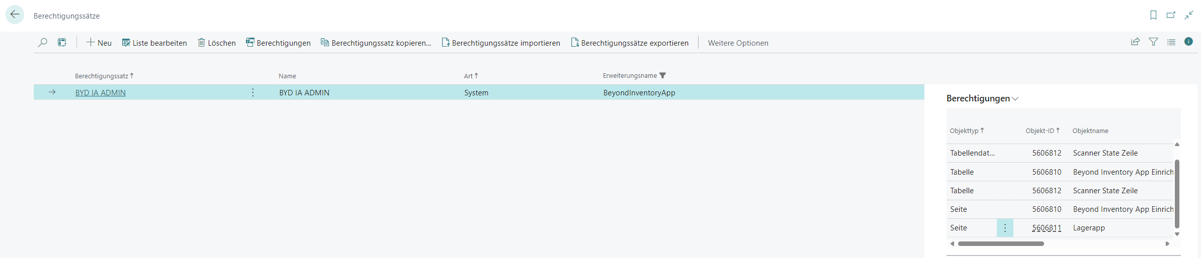 Berechtigungssätze für BEYOND InventoryApp