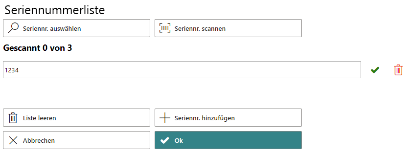Seriennummer in Seriennummerübersicht bestätigen
