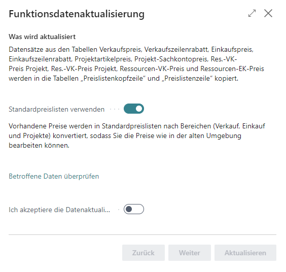 Funktionsdatenaktualisierung