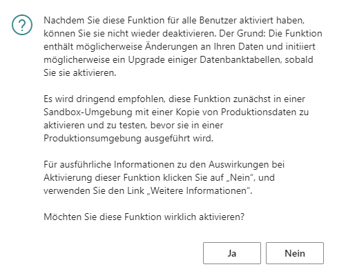 Dialogfenster für Featureaktivierung