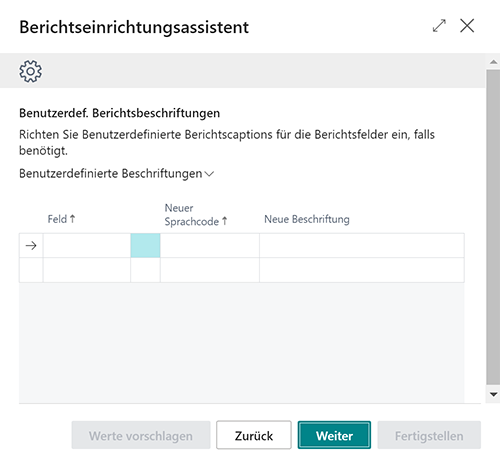 Benutzerdefinierte Berichtsbeschriftungen einrichten