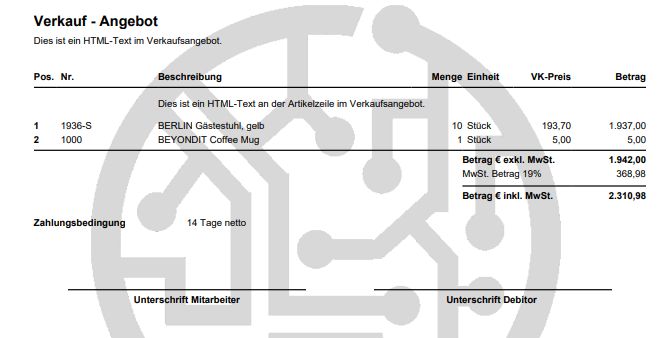 Unterschriftenfelder im Bericht