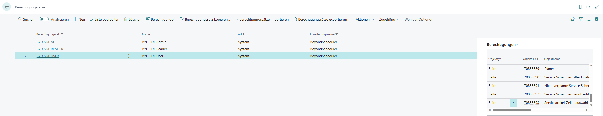 Berechtigungssätze für BEYOND Scheduler