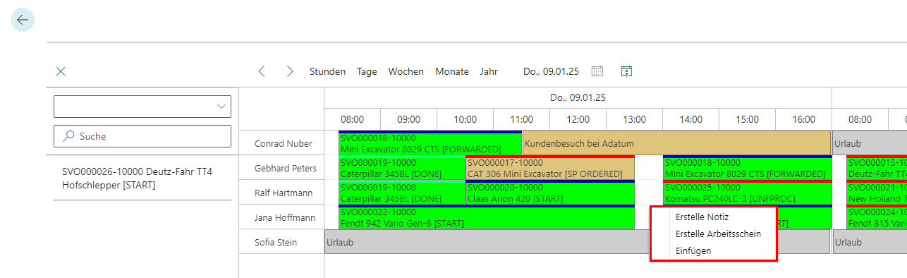 Kontextmenü für unverplanten Zeitraum