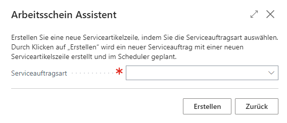 Neuen Serviceauftrag über den Wizard erstellen