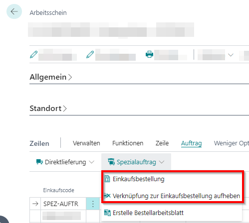 Verknüpfung zur Einkaufsbestellung