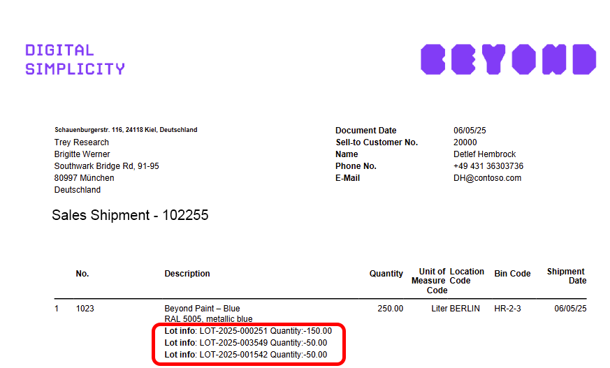 Lot numbers and their quantity