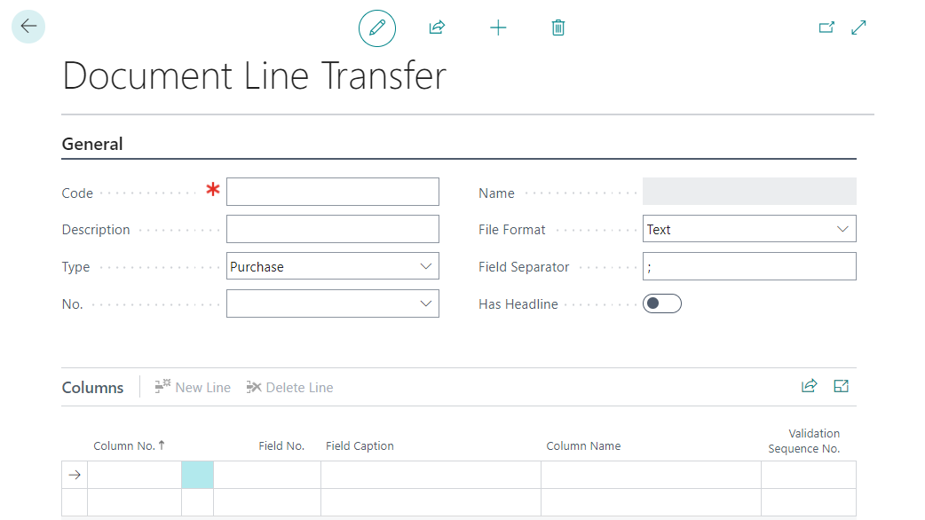 New Document Line Transfer Order