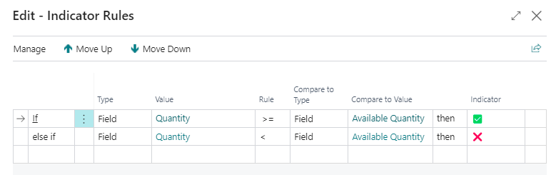 Indicator Rules for the available Quantity in Sales Lines