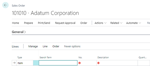 Search Term column in a Sales Order