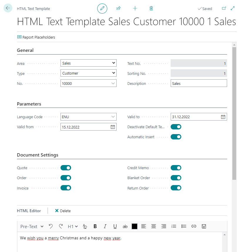 HTML Text Template