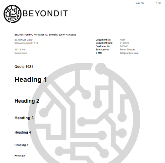 Comparision of Hadings in a Report (place top left)