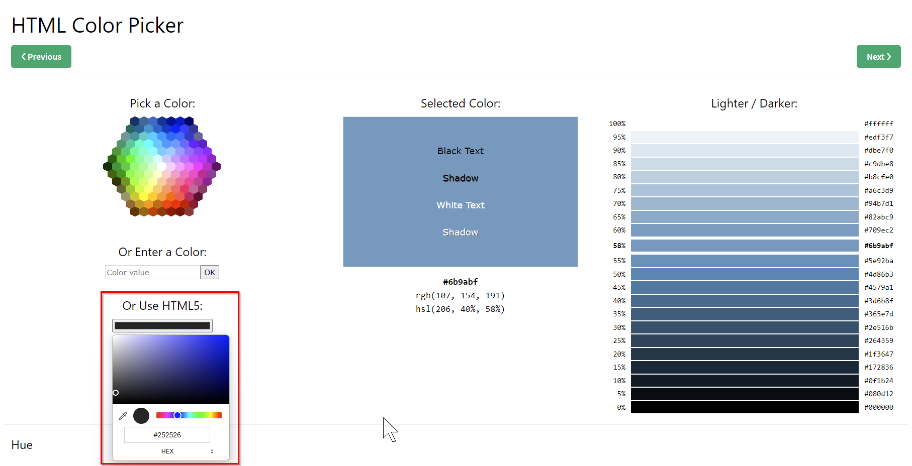 Color Picker of w3schools