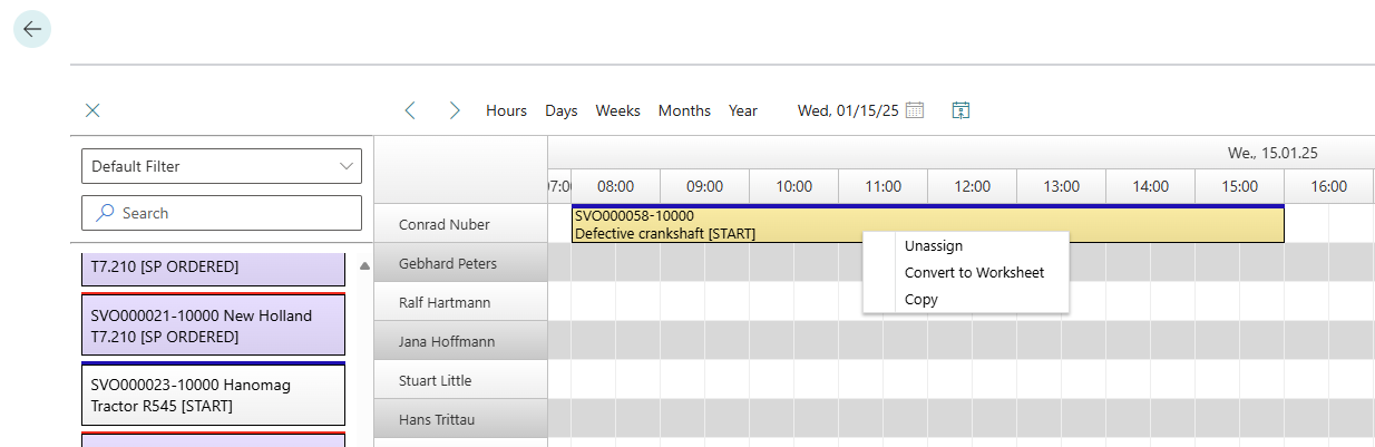 Contextmenu for planned Service Order