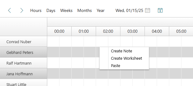 Context menu in the planning board