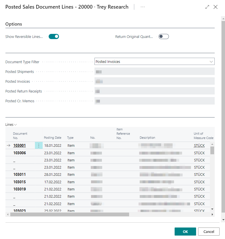 Retrieve posted line items to be reversed