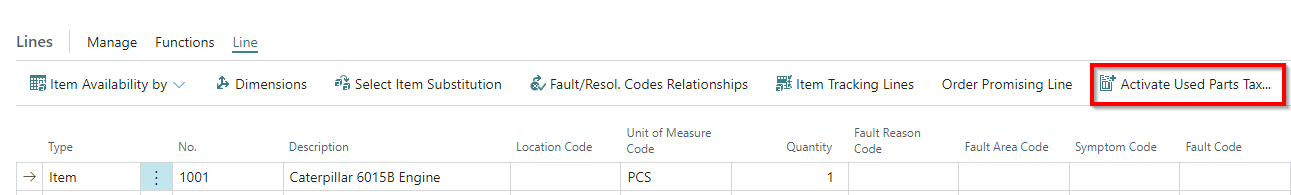 Apply Used Parts Tax to an item