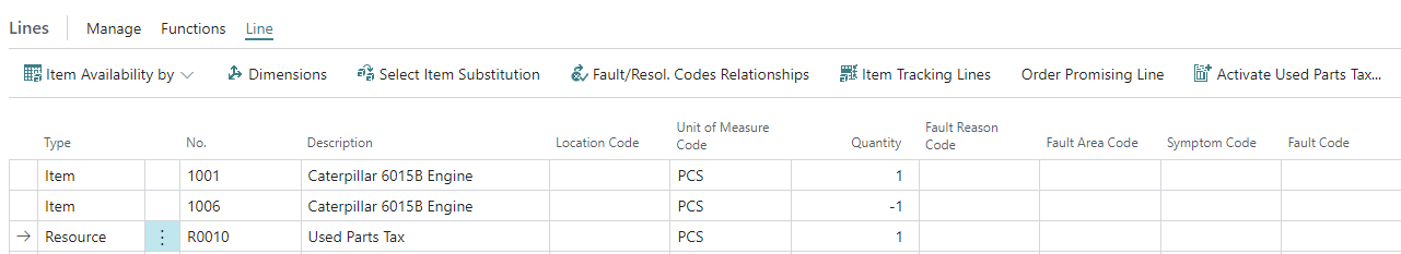 Used Parts Tax lines were created