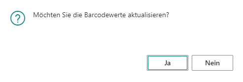 Dialogfenster Barcodewerte aktualisieren