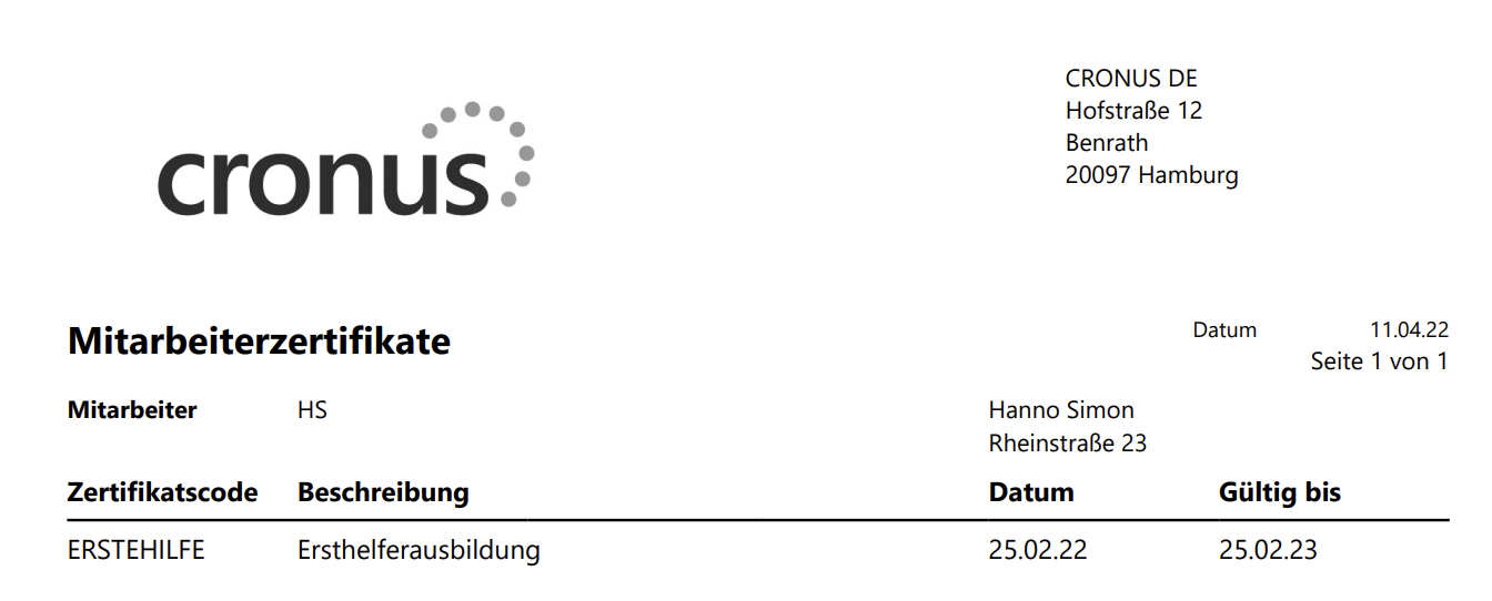 Vorschau Zertifikatsbericht