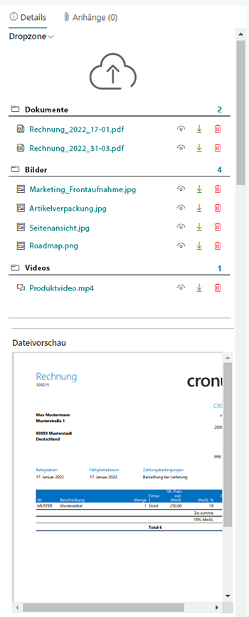 Dateivorschau in der Dropzone