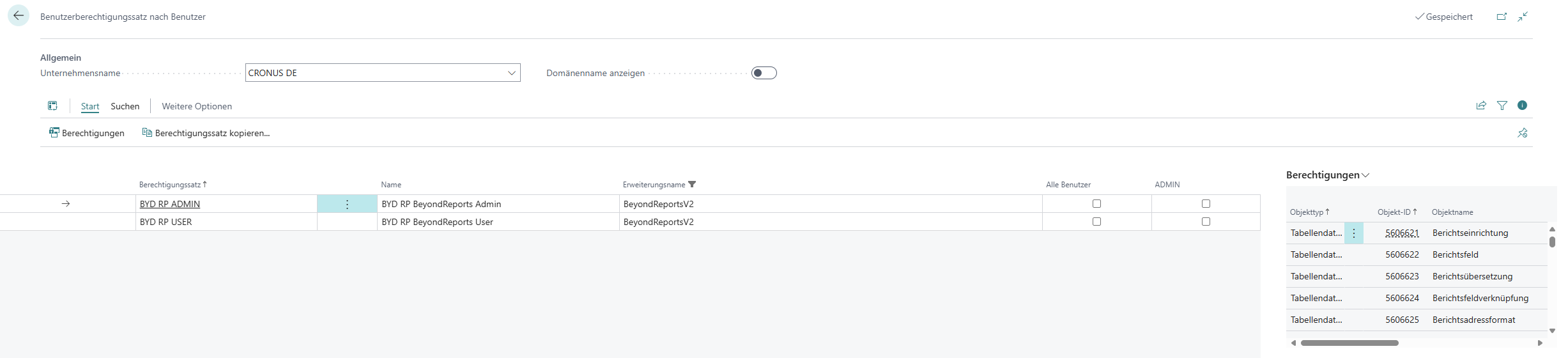 Berechtigungssätze für BEYOND ReportsV2