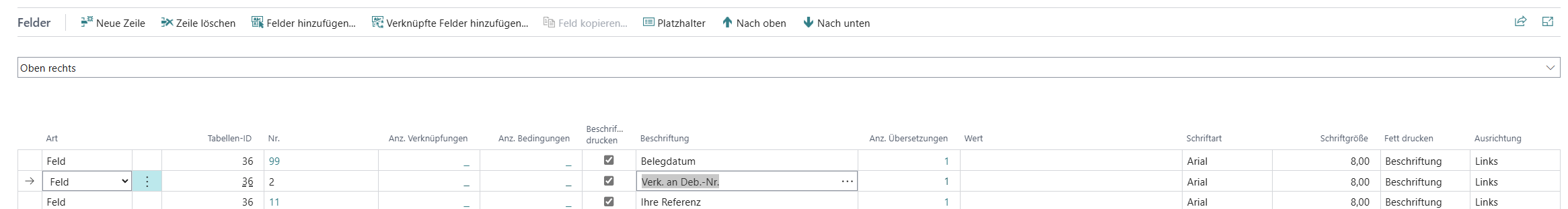 Feldbeschriftung ändern