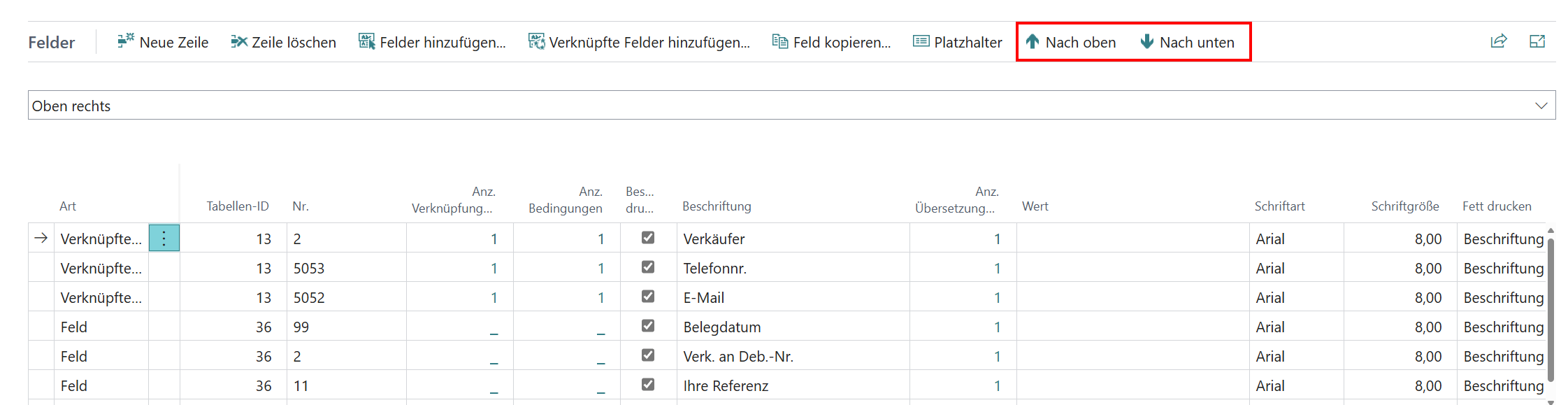 Feld im Bericht verschieben