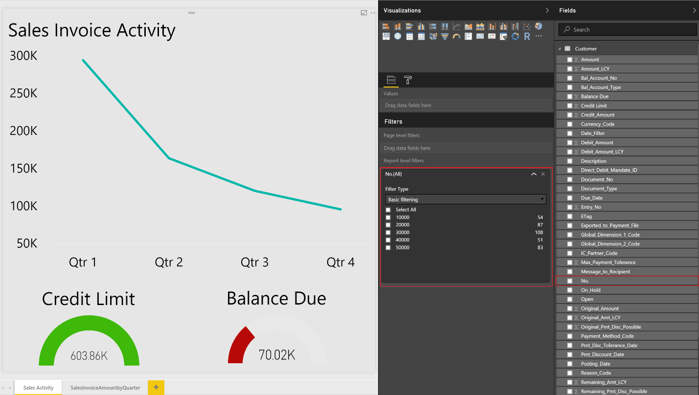 Setting the report filter for the Sales Invoice Activity report