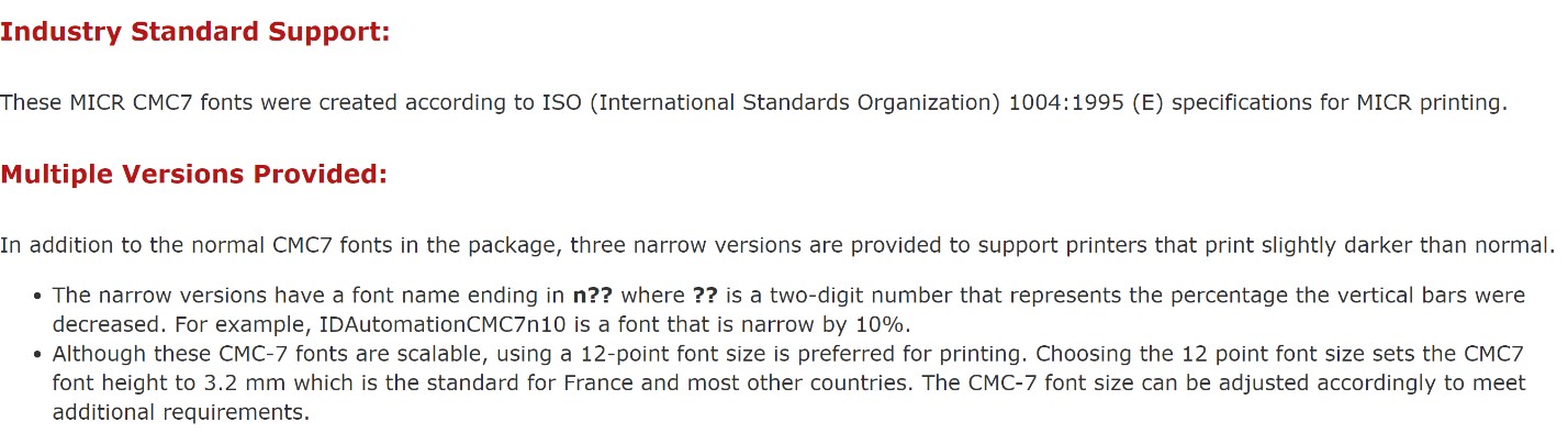 MICR CMC-7 Specifications