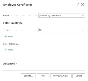 Employee Certificates window