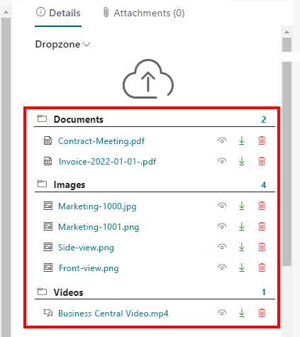 Categories in the Dropzone