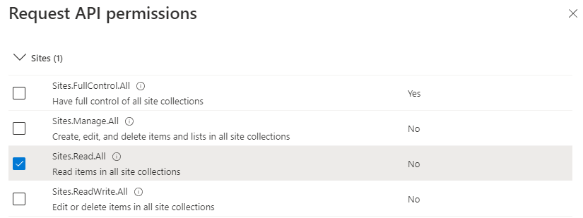 Add Sites.Read.All permission