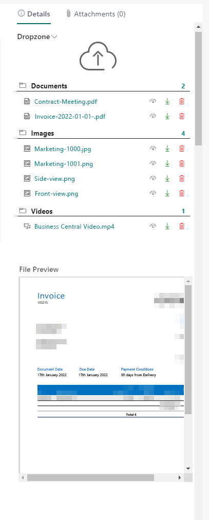 File Preview in the Dropzone