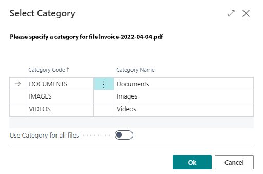 Specify a category for the uploaded file