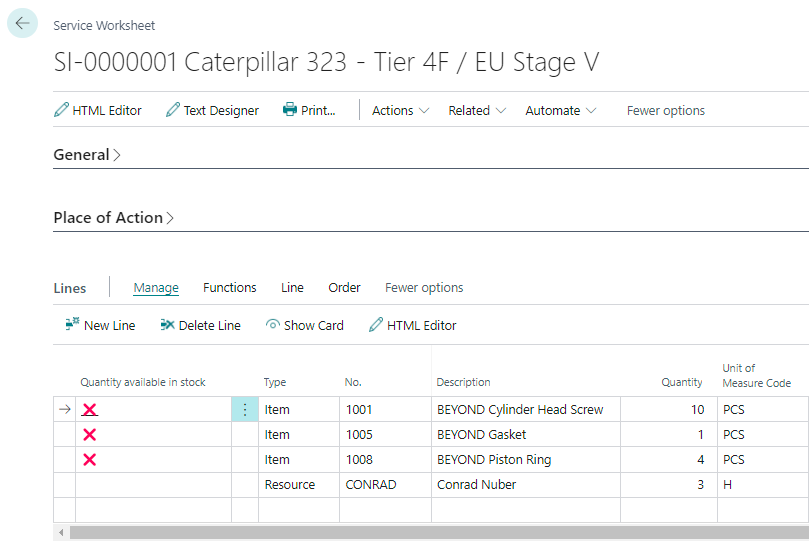 indicator-on-service-item-worksheet