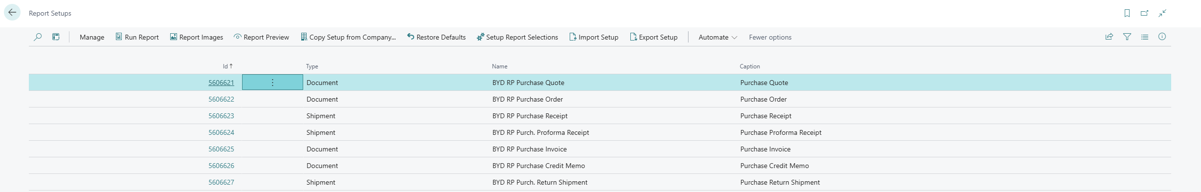 Report Setups