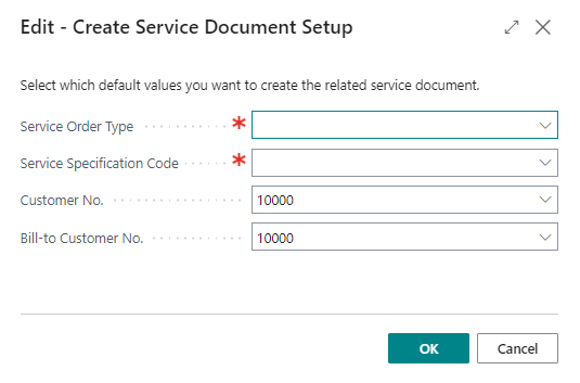 Edit - Create Service Document Setup