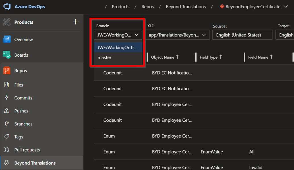 Select Branch