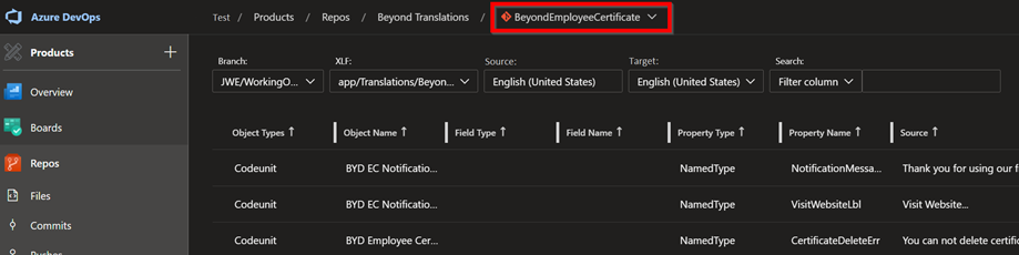 Select Repository in Azure DevOps